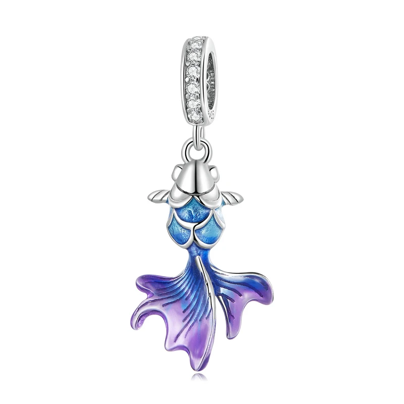 WOSTU Charm-Anhänger aus 925er-Sterlingsilber im Ozean-Stil, Drachenwaage, Karpfen-Hängeperlen, blauer CZ-Anhänger für Original-DIY-Schmuckherstellung