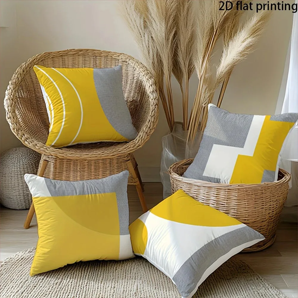 

Modern Geometric Yellow Gray 2D Flat Printed Pillowcase Peach Skin Abstract Cushion Cover for Sofa Living Room Home Decor Accent