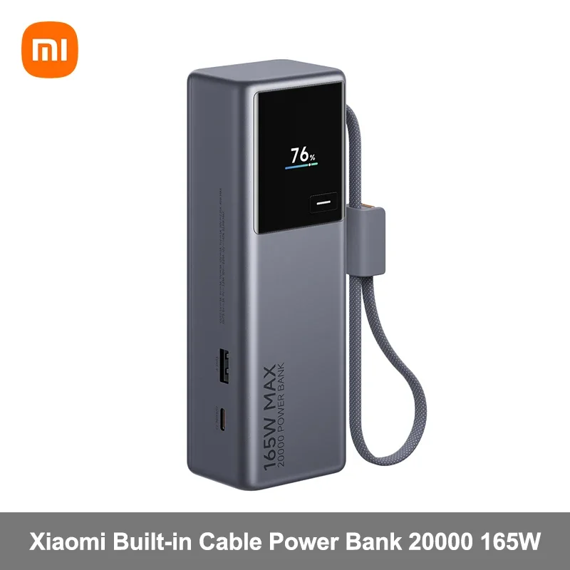 Xiaomi 20000mAh 165W Portable External Battery Power Bank Integrated USB-C Cable with Digital Screen Display for MacBook iPhone