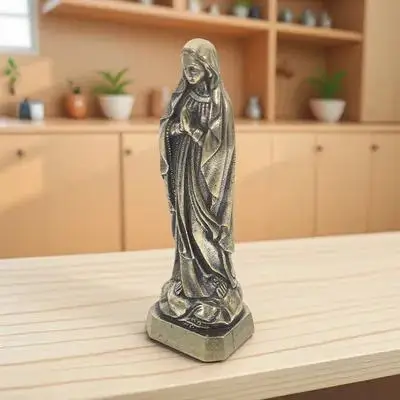 

Vintage Brass Mary Statue Miniature Catholic Goddess Sculpture Desktop Ornament Religious Home Decor Classic Brass Craft