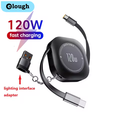 120W USB C to USB C Fast Charge Retractable Cable For Iphone 16 15 Samsung Type C Phone Cable With Lighting to USB A Adapter