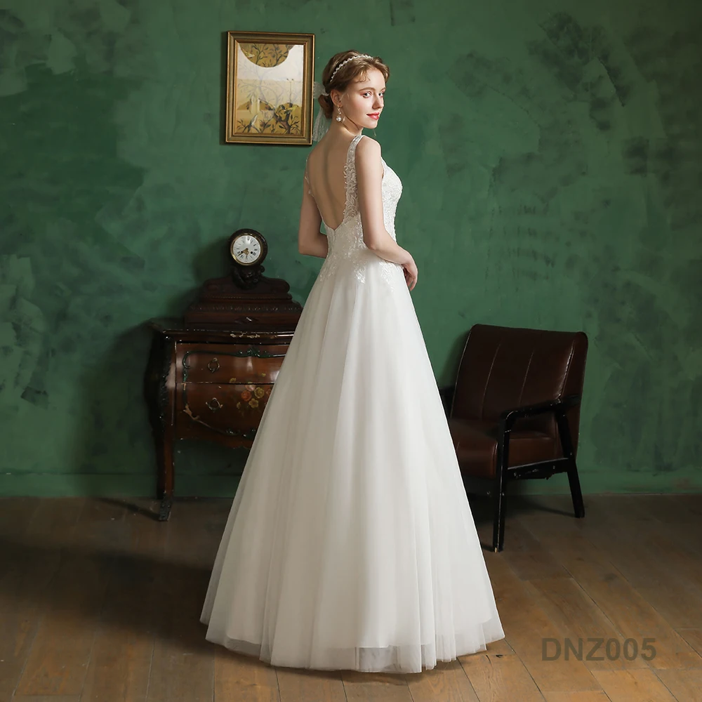 Custom Made Elegant V Neck Vestido de Noiva Bridal Wedding Dress Satin Bridal Gowns