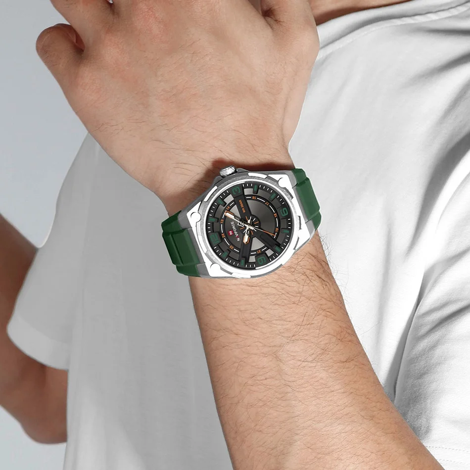 NAVIFORCE Mens Luminous Pointer 3ATM Waterproof Silicone Strap Quartz Male Sport Casual Daily Outdoor Analog Military Timepiece