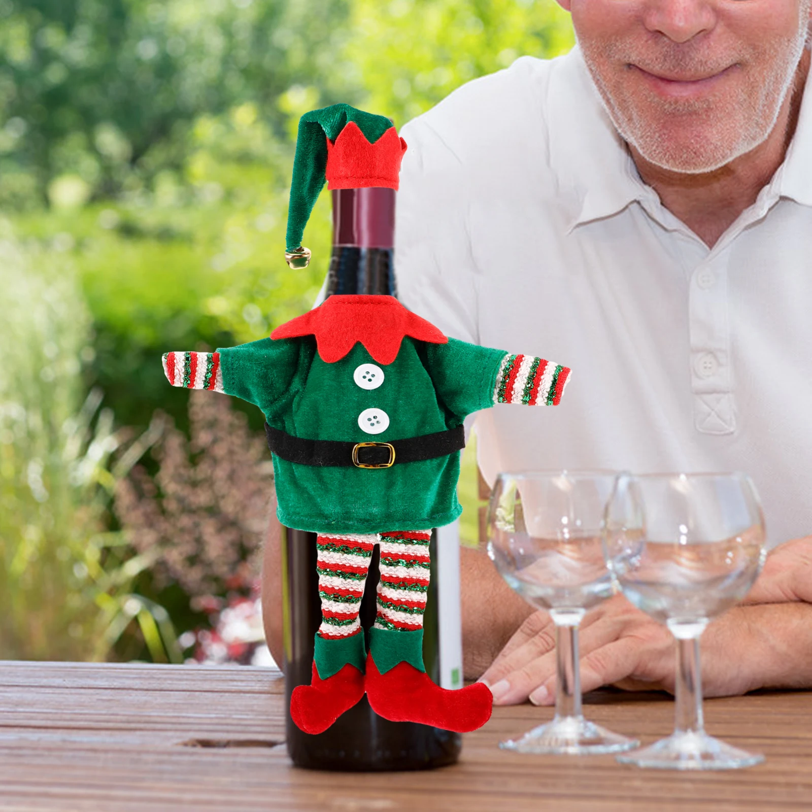 

2Pcs Reusable Wine Bottle Cover Christmas Elf Design for Party Non-Woven Bottle Wrap Festive Holiday Accessory