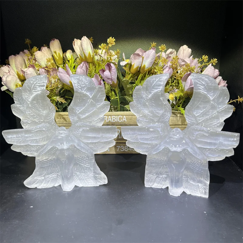 Customization Selenite Angel Carving Crystal Crafts Healing Quartz Gypsum Six Wings Angel For Decoration