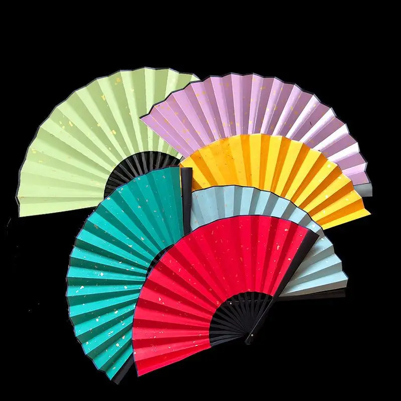 Colorful Batik Rice Paper Fan DIY Blank Half Ripe Xuan Paper Fan Chimese Style Gilded Inscription Painting Folding Hand Fan