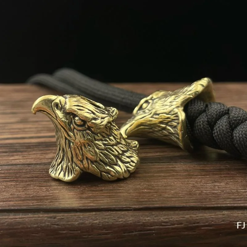 [YU]Vintage 3D Brass Paktong White Coppper King Of Sky Eagle Head Paracord Beads EDC Knife Keychain Accessory Decor