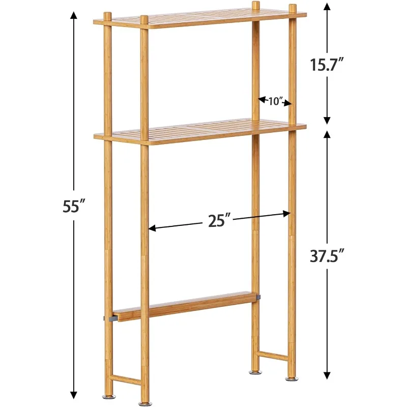 Bamboo Over The Toilet Storage Shelf, 2-Tier Over Toilet Organizer Rack, Freestanding Above Toilet Shelf for Bathroom, Laundry,