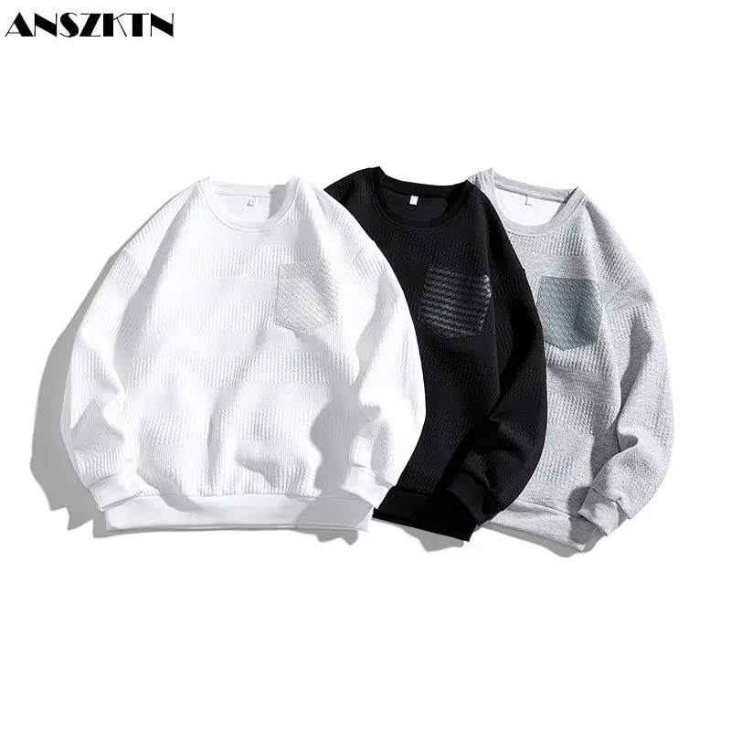 ANSZKTN Crewneck long sleeve loose casual large size men's jacquard leggings hoodie