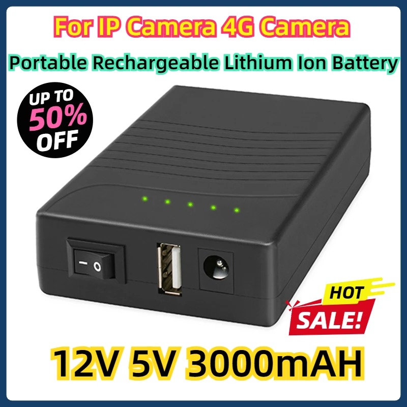 

For IP Camera 4G Camera 3000mah 5V 12V DC Output Black Portable Rechargeable 12V Lithium Ion Battery