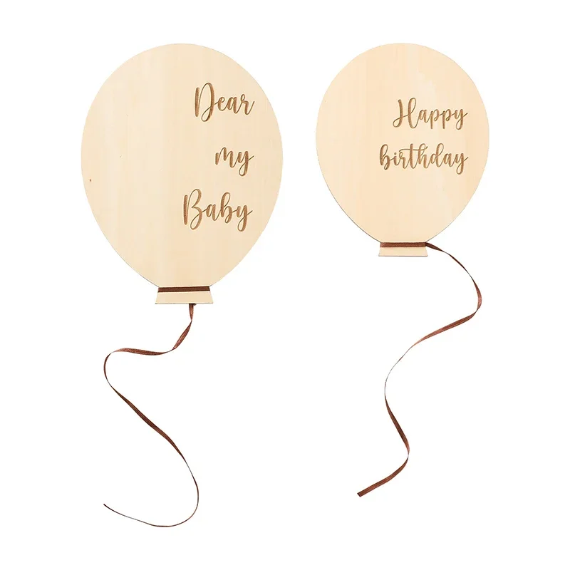 Baby Balloon Milestone Number Monthly Memorial Month Card Newborn Baby Wooden Engraved Age Photography Accessories Birthing Gift