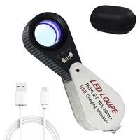 ABNO-10X Jewelers Loupe With UV & LED Lights, Rechargeable 10X Loupe Magnifier 22Mm Optical Glass Triplet Lens Jewelry Loupe