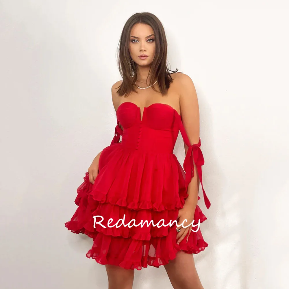 Redamancy Red Sweetheart Tiered Chiffon A-LINE Homecoming Dresses 2024 Backless Slim Above Knee vestidos de novia Party Dress