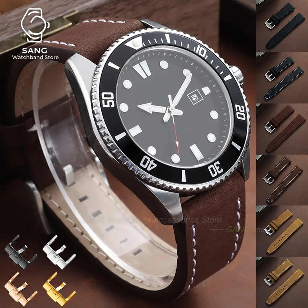 18mm 20mm 22/24mm Matte Cowhide Leather Watchband for Omega for Rolex Vintage Thick Strap Universal Men Women Bracelet Wristbelt