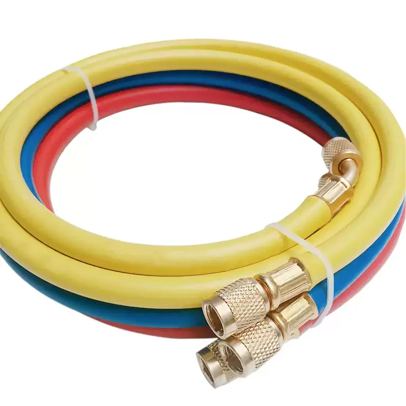 Three‑Color Refrigerant Charging Hose 1.2M 1/4 SAE Connector for R22 R410A R134a Air‑Condition Refrigeration Maintenance Repair
