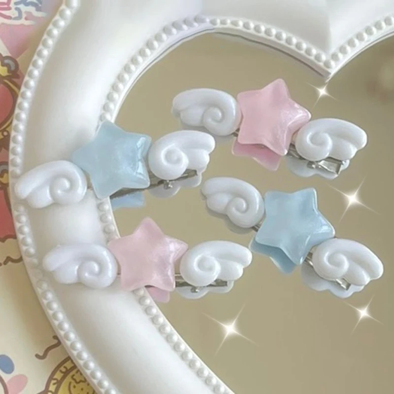 New Flash Powder Blue Star Wings Hair Clip Cartoon Cute Ins Style Teenage Girl Side Clip Sweet Student Head Clip