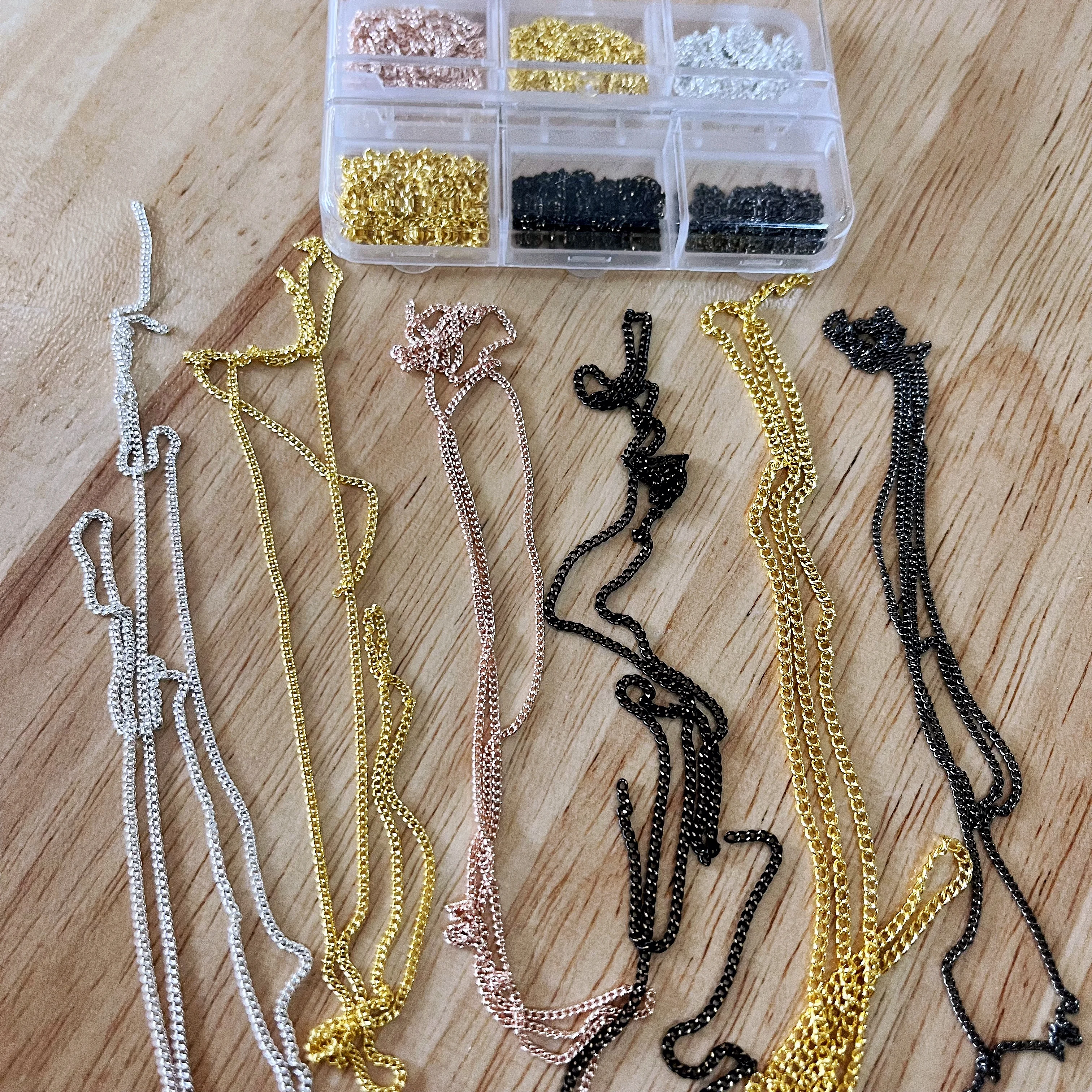 

1Box 3D 50cm/19.68inch 6 Shapes in Gold/Silver/Black/Rose Gold Nail Charms Punk Metal Chain DIY Nail Art Decoration Accessories*