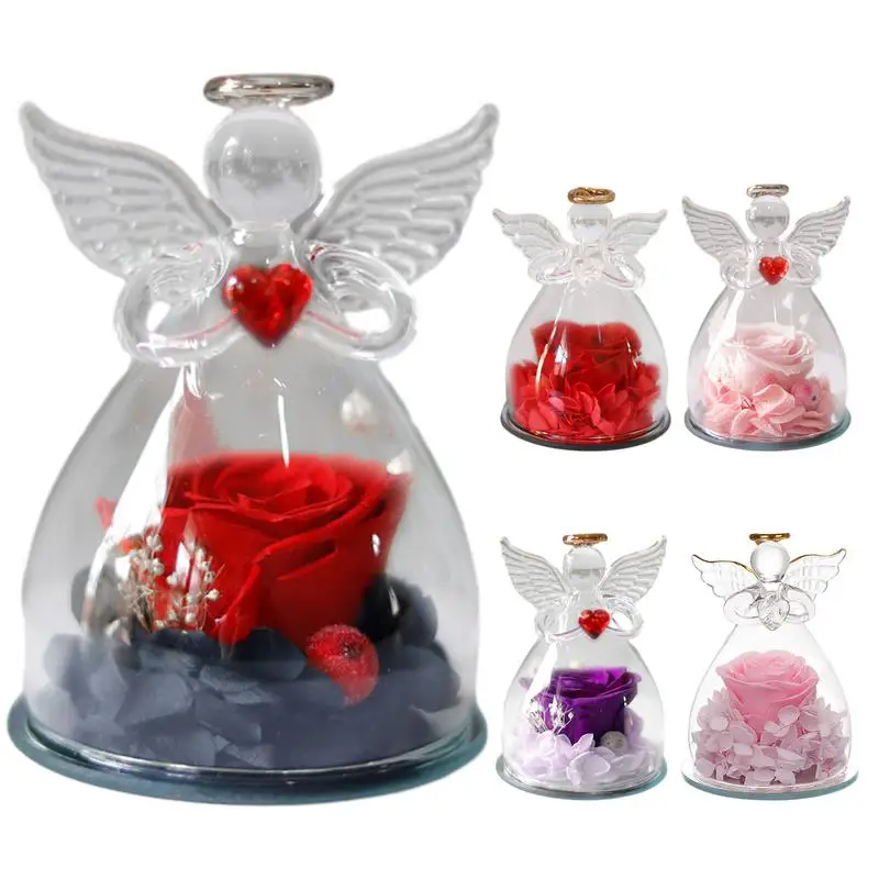 Preserved Rose In Angel Glass Cover Wedding Eternal Flower Christmas Valentine Day Mothers Day Gifts For Women Gifts Mothers