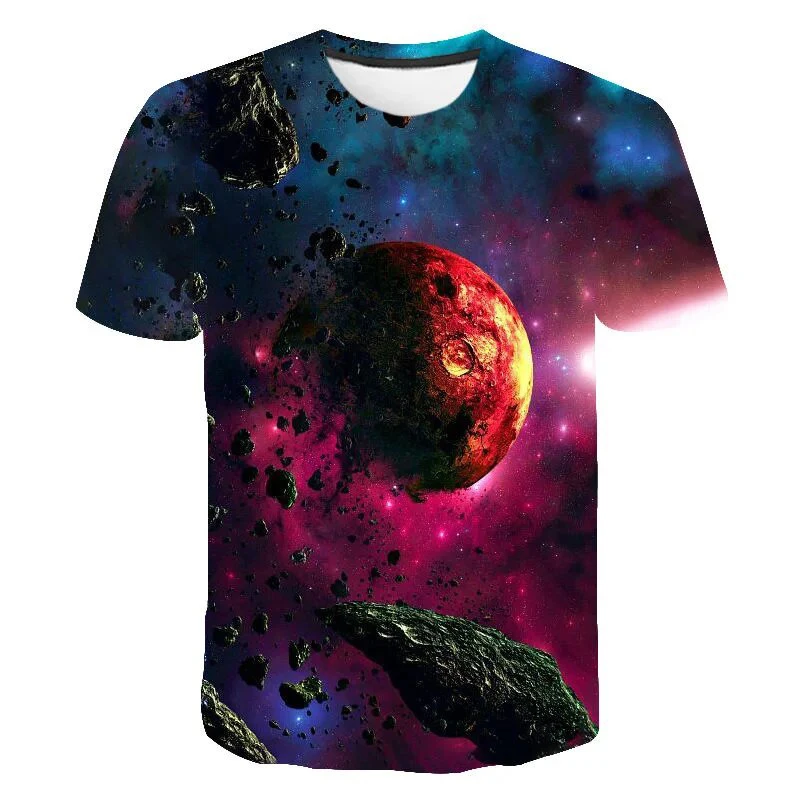 Herren-T-Shirt mit 3D-Galaxy-Planet-Print, Rundhalsausschnitt, kurzen Ärmeln, Sommer, lässige Streetwear, Herren-Oberteile – Detail 2