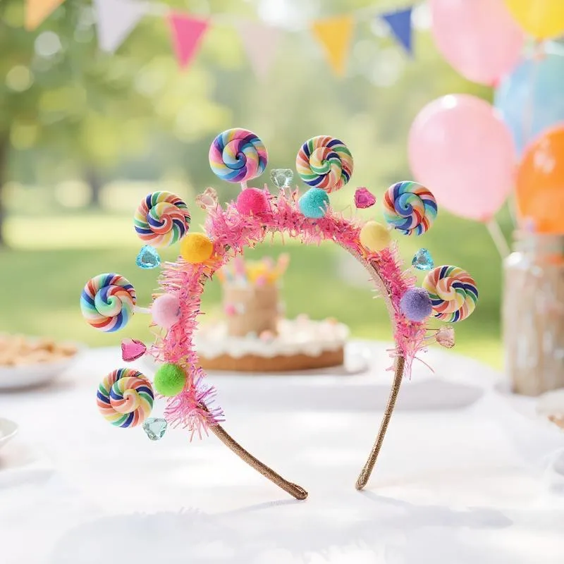 Diadema de Lollipop de Dibujos Animados, Diadema Dulce de Caramelo, Diadema de Princesa con Corazón para Niñas, Accesorios para el Cabello para Fiestas de Cumpleaños y Disfraces Festivos