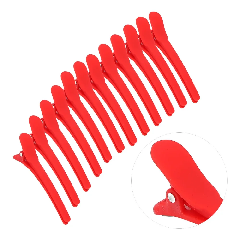 12PCS Red Color Hair Styling Clips Duckbill Shape Non Slip Duckbill Hair Clips Lightweight Durable Hairdressing Barrettes