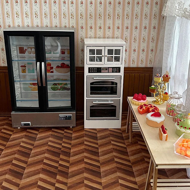 

Dollhouse Furniture Freezer Model Kitchen Scene Mini Supermarket Double Door Refrigerator Doll Play House Ornaments