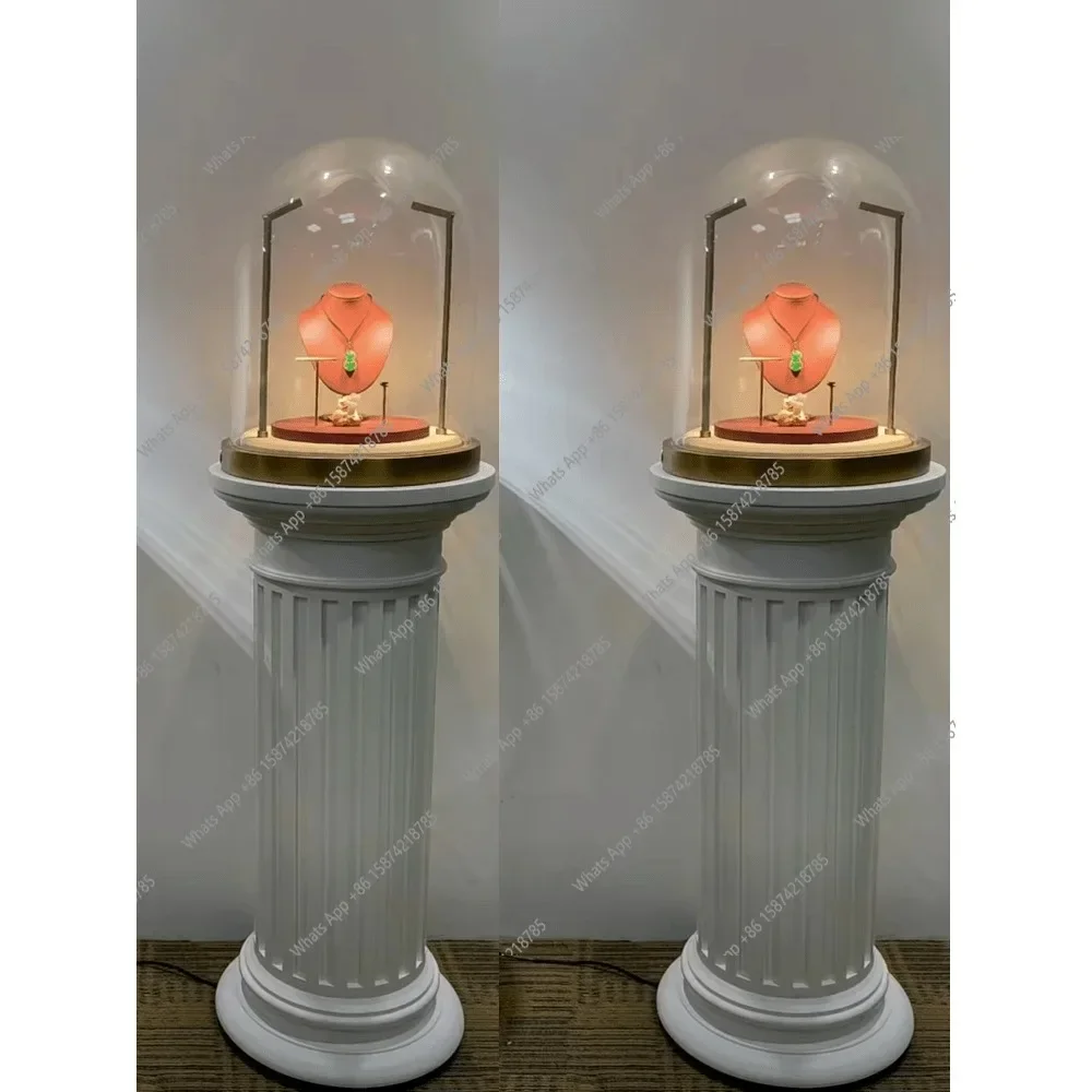 XX XS Stainless Steel Luxury Jewelry Display Cabinet Round Glass Cover Table Crafts