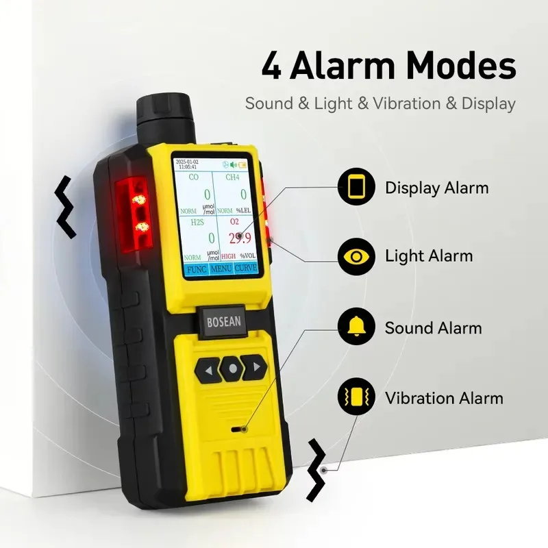 Bosean Professional Industrial Safety Monitor with Sound Light Vibration Alarm Portable Multi- Analyzer