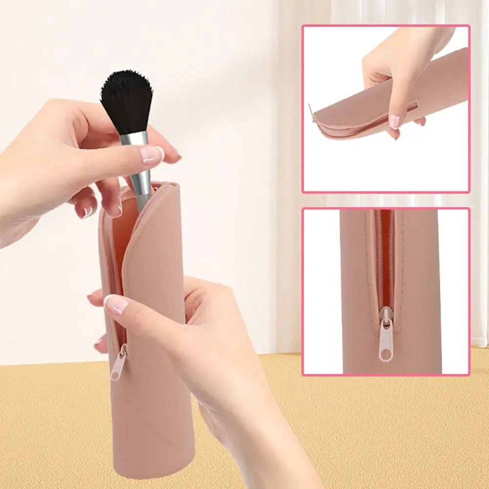 1pc Special Design Silicone Makeup Brush Pouch Vertical with Zipper Cosmetic Brush Bag Large Capacity Brush Bag Case Travel