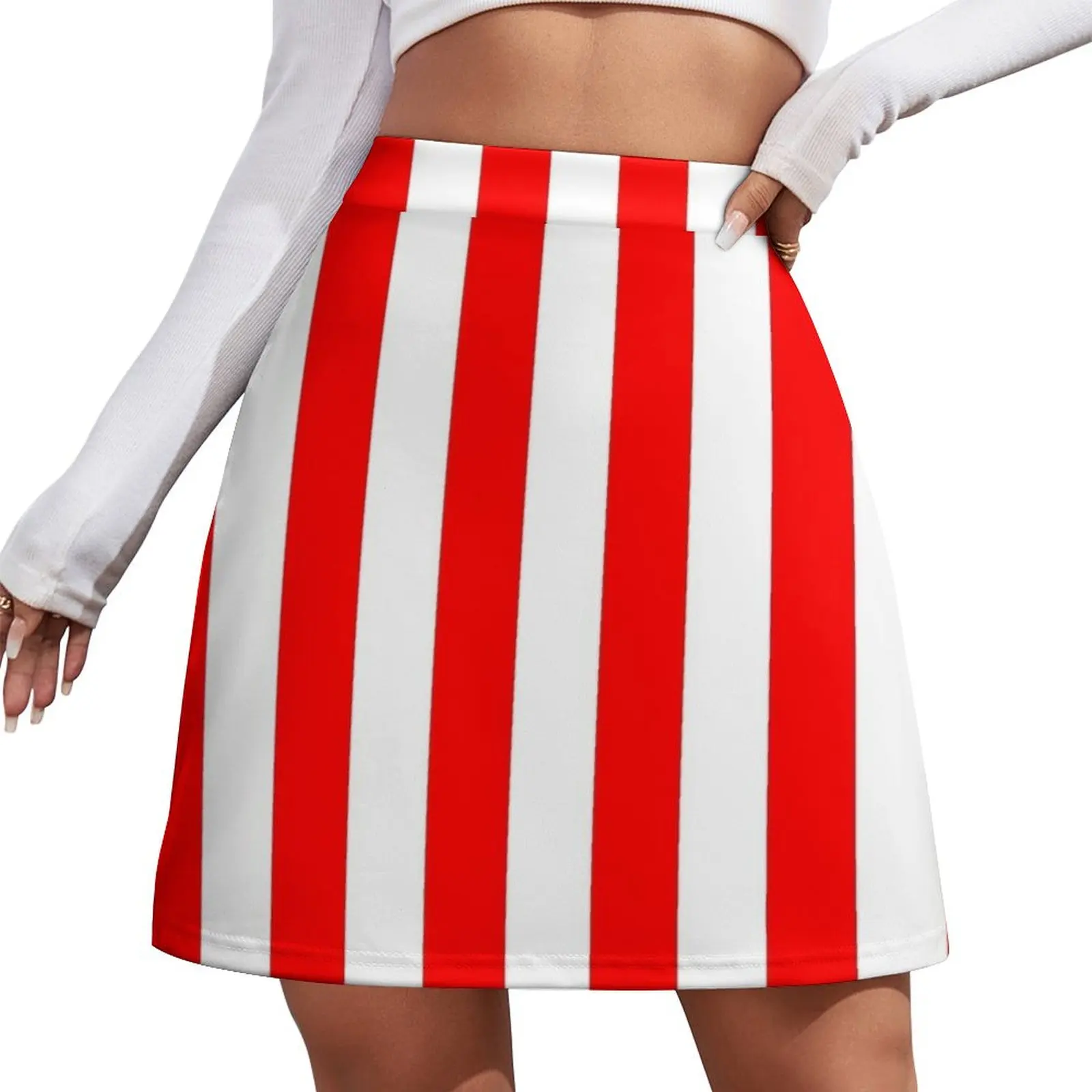 

Red and White Vertical Stripes Mini Skirt new in external clothes Skirt satin festival outfit women fashion Mini Skirt