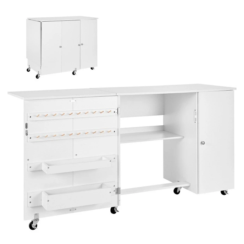 Compact Multi-Purpose Sewing Machine Table Cabinet with Folding Nail Storage Tray