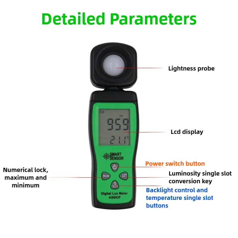 0-200000LUX Iluminador Medidor de luz de alta precisão Mini medidor de luminância digital portátil