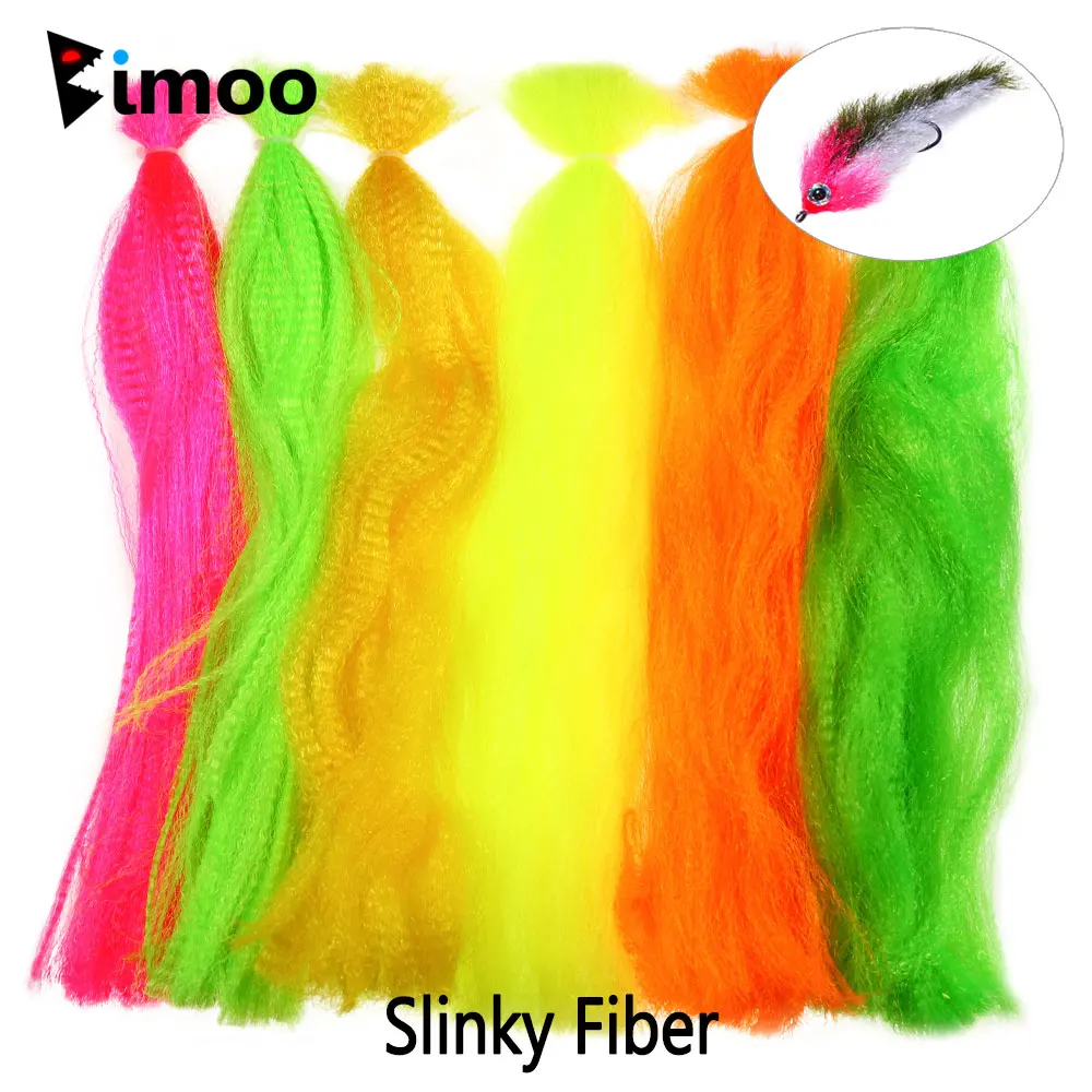 Bimoo 1 paczka karbowane włókno Slinky długie połyskujące włosy syntetyczne słonowodne Streamer przynęta na ryby materiał do wiązania much Bucktail Jig przynęty
