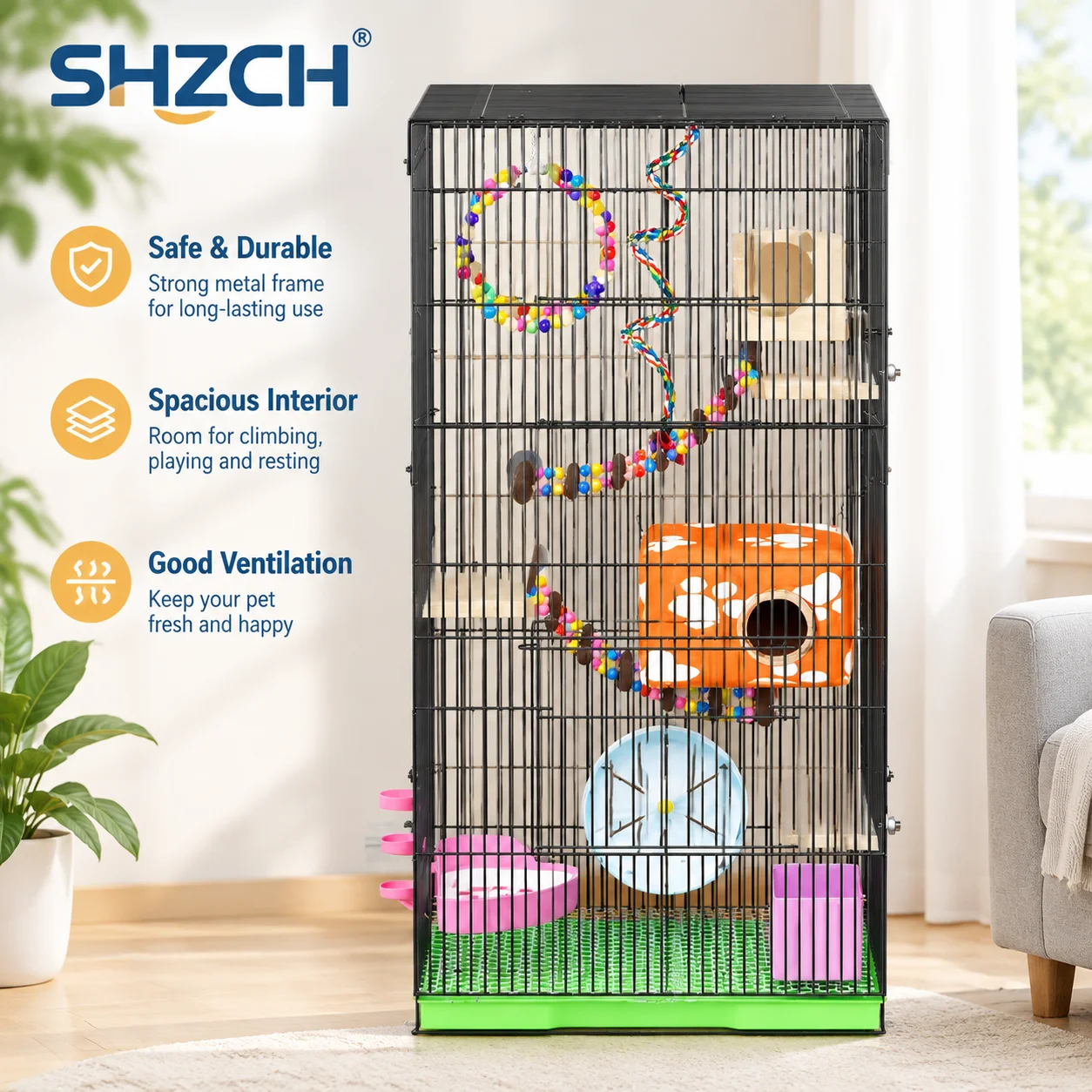 ‌3-Tier Extra Large Small Pet Cage - Sugar Glider Ferret-Proof Habitat, Multi-Level Rat Mansion Villa, Chew-Proof Removable Tray