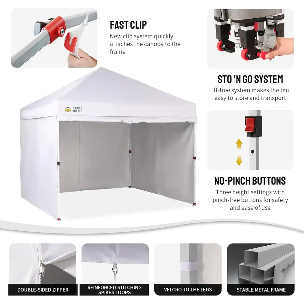 10x10 commerciële pop-uptent met middenslot, 300D-stof, 4 zijwanden, opbergtas, wit