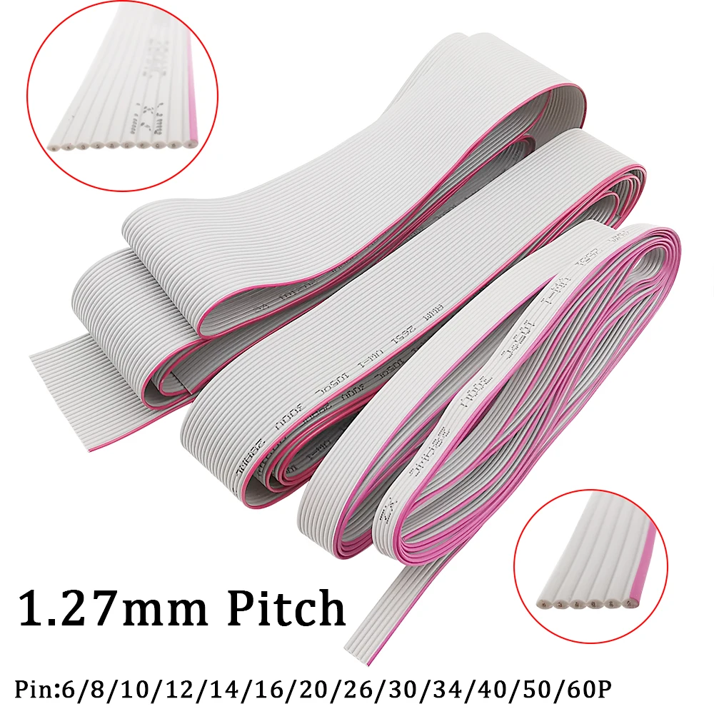 1M/2M 1.27mm Skok 6-60P 28AWG Elastyczne DIY Elektroniczne szare płaskie złącze kablowe do transmisji danych do złączy IDC FC 2.54mm