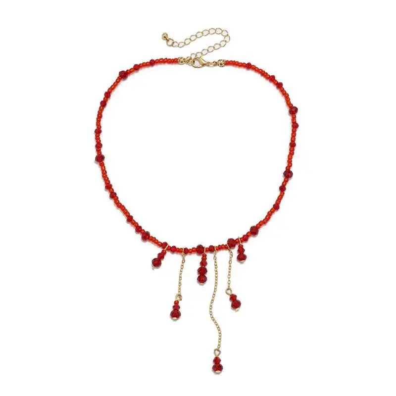 

Creative loween Blood Drop Tassel Nelace Red Crystal Pendant Clavicle Ornament Cross-Border Gothic Sle Men's Jewelry