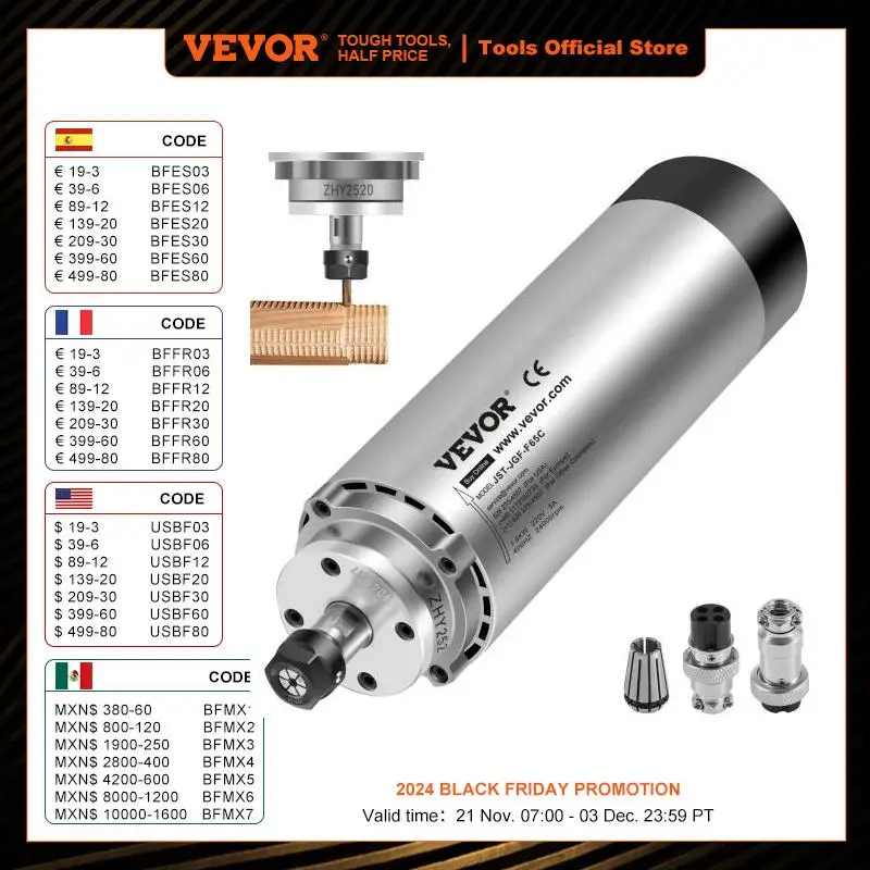 VEVOR Spindle Motor 1.5KW Air Cooled CNC Spindle Motor 3HP ER11 CNC Milling Motor 8000-24000 R/min for Engraving Machine Use