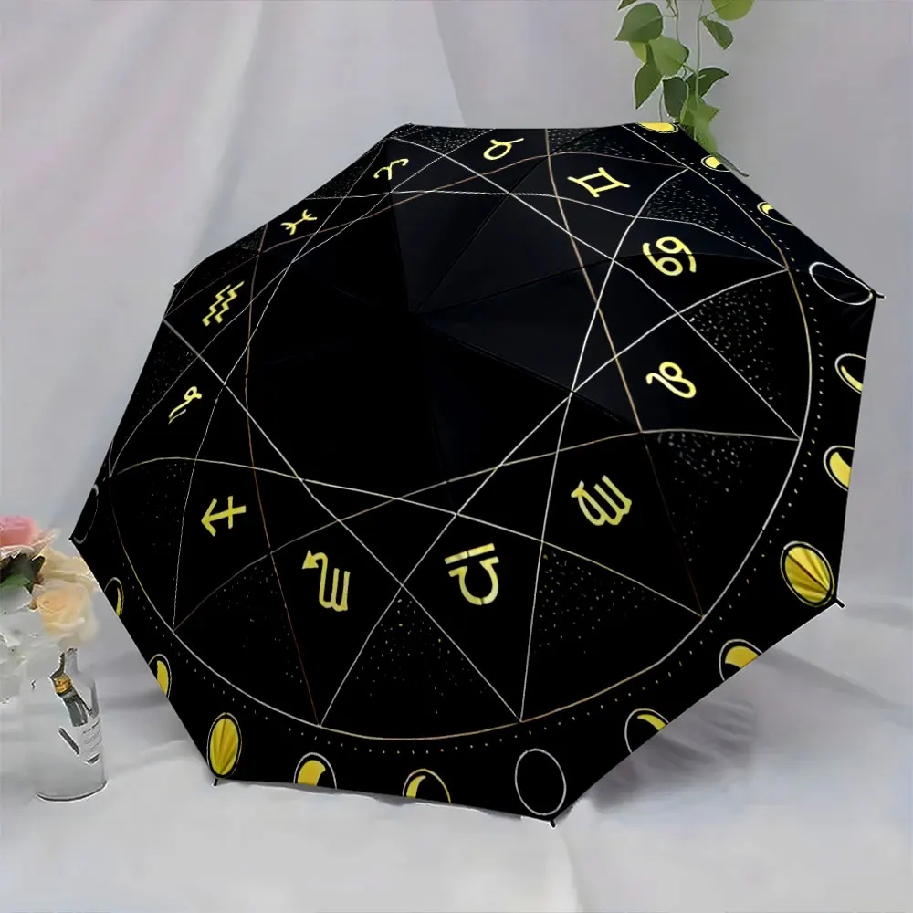 1PC Astrological Symbols Adorn This Stylish Umbrella Print 8 Iron Ribs Folding Umbrella Auto-Open Fashion Sunshade