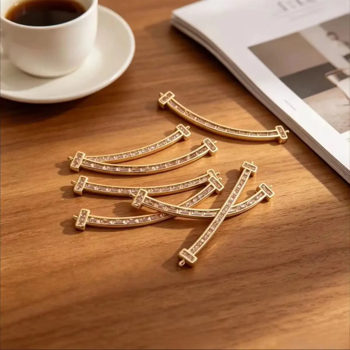 Brass 14K Gold Plated Rectangle Curved Bar Charms DIY Clavicle Necklace Pendants Handmade Minimalist Jewelry Dangle Accessories