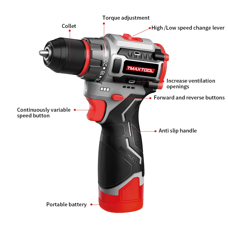 Top Quality Mini Small Hand Screwdriver 16.8V 55N.m Torque With Battery Charger Lithium Electric Cordless Brushless Drill