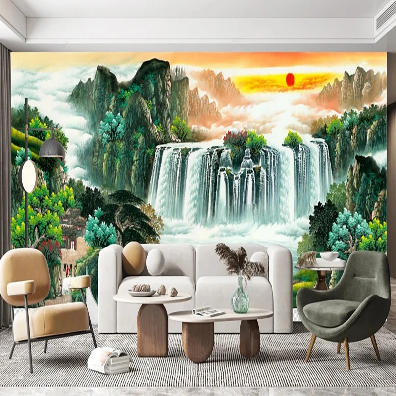 

Chinese Color Ink Landscape Mural Photo Wallpaper Chinese Style Nature Landscape Wall Painting Interior Home Decor Papel Tapiz