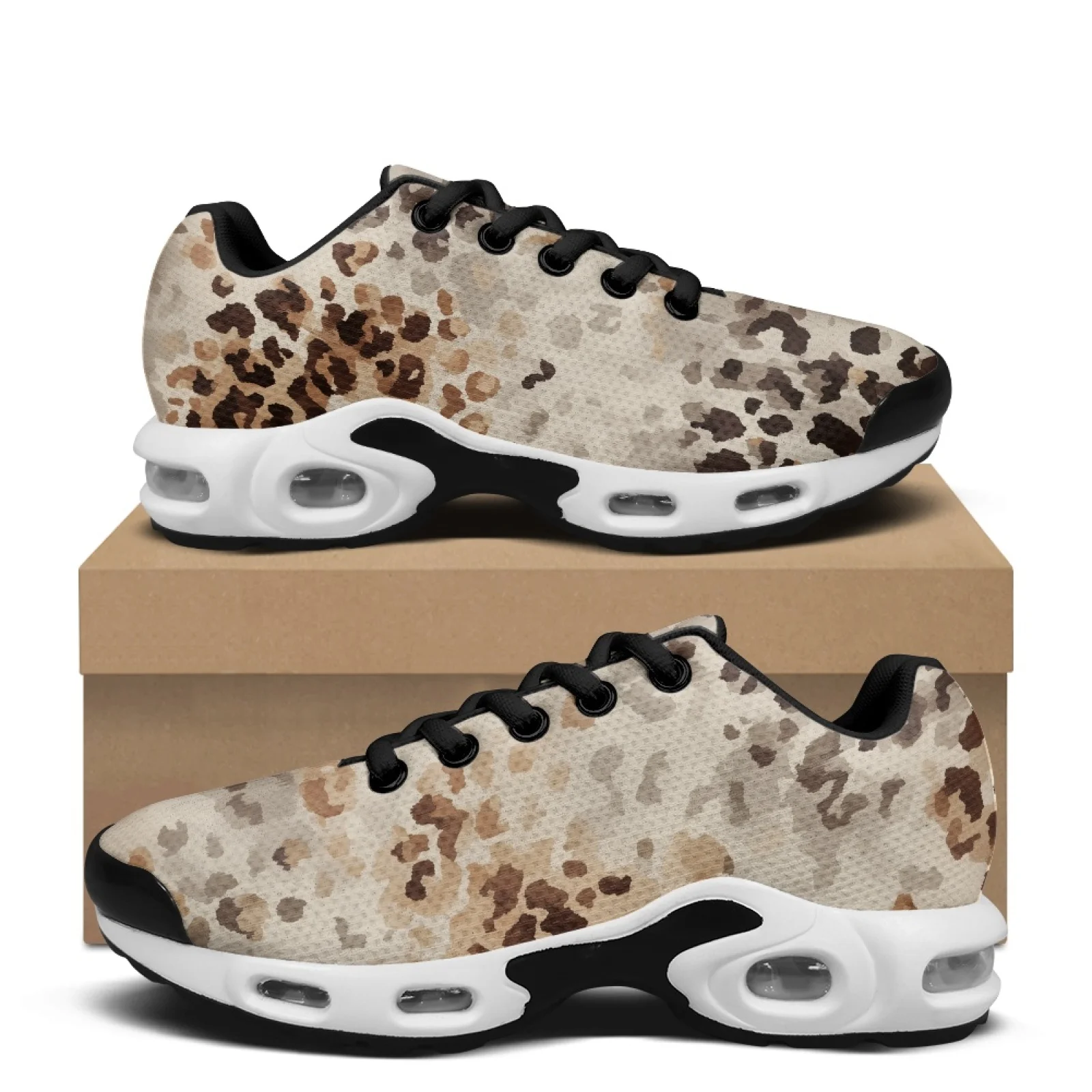 PENSTROLL Beige Leopard Print Comfortable Walking Shoes Men's Air Running Shoes for Mens Lightweight Mesh Shoes