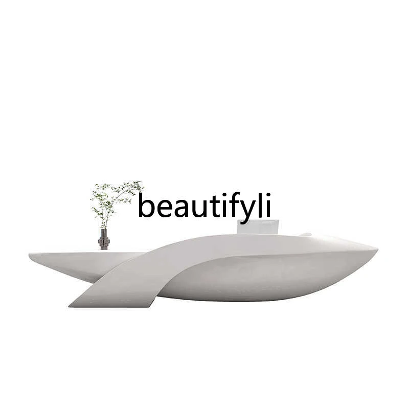 

Paint special-shaped fiberglass front desk beauty salon bar counter curved simple company reception desk checkout page