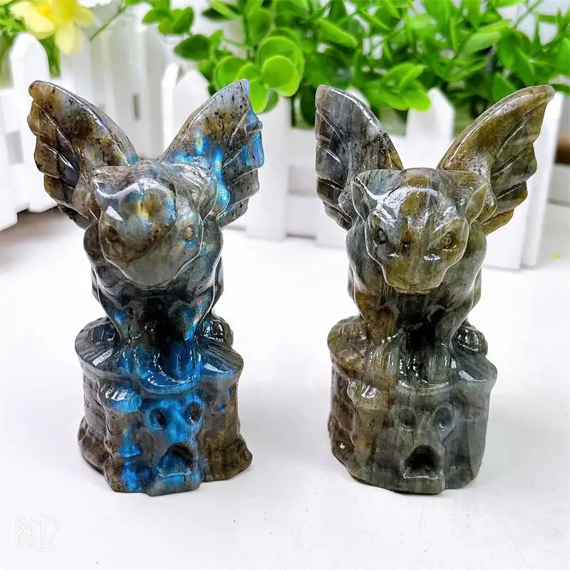 

Natural Labradorite Gargoyle Crystal Powerful Statue Healing Children Holiday Gift Home Decoration 1pcs