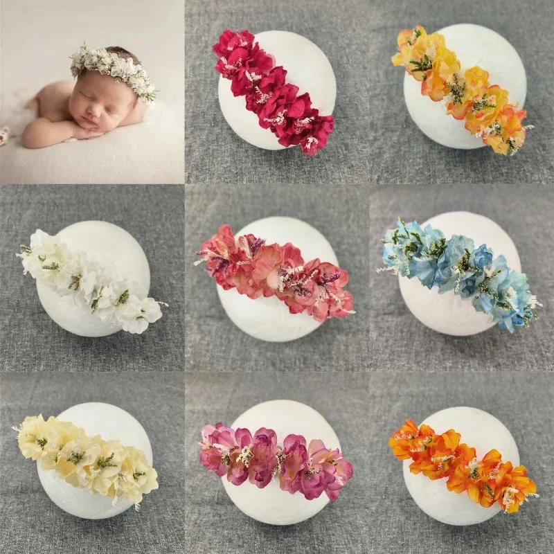 Rekwizyty do sesji noworodkowej Opaska do włosów z kwiatami dla niemowląt Pełnia księżyca Nakrycie głowy do zdjęć niemowlęcych Ręcznie robiona opaska do włosów do studia