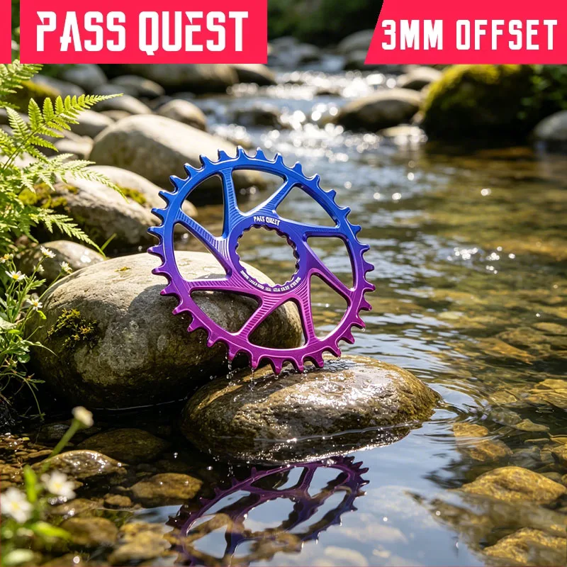 PASS QUEST 3mm Offset Gradient Two‑Tone Narrow Wide Chainring 28‑38T 1X Boost For RACEFACE Direct Mount,Bicycle Parts