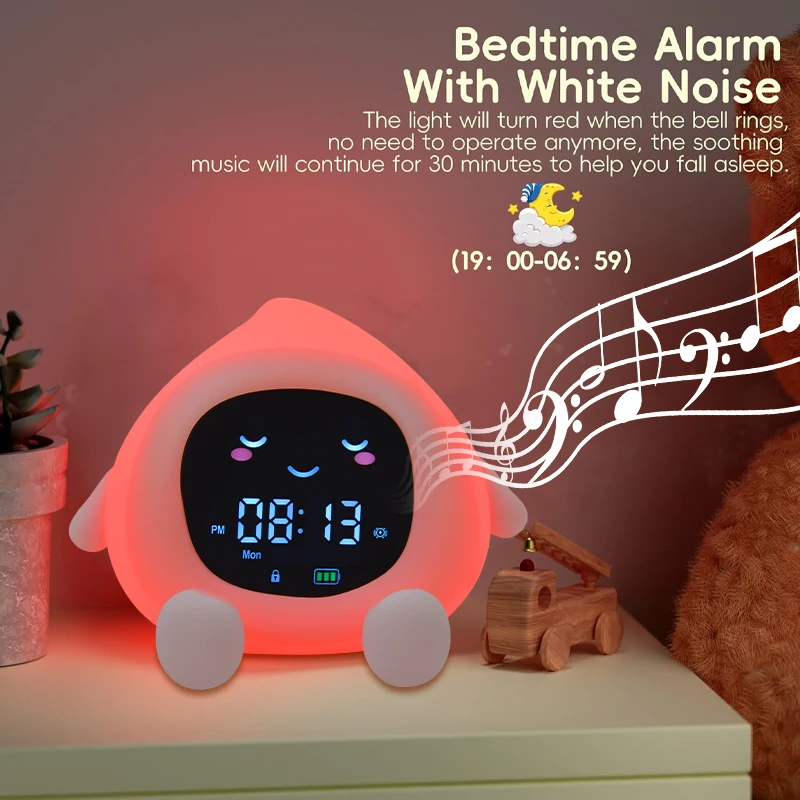 Alarm Clock for Kids 6-IN-1 Fruit-Shape Toddler Sleep Training Clock Cute Touch Night Light for Children's Bedroom