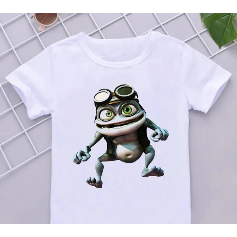 Économie drôles de grenouille d'élan pour garçons, impression de dessin animé anime, vêtements hip-hop pour enfants, chemise blanche à manches courtes, t-shirts transportés, nouveau, Y