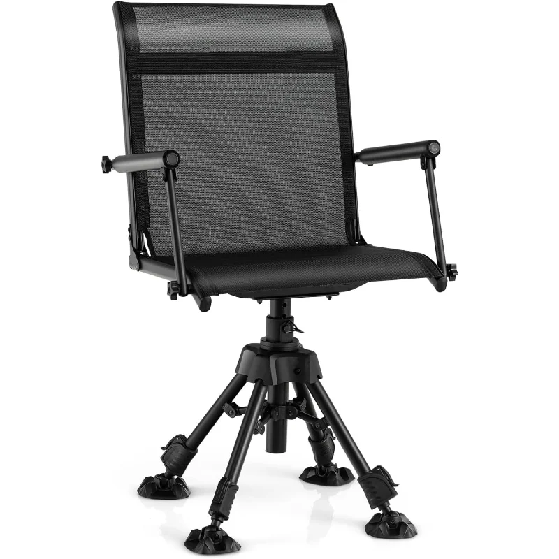 

HAPPYGRILL 360° Swivel Hunting Chair Folding Silent Swivel Blind Chair with Adjustable Legs, All-Terrain Foot Pads